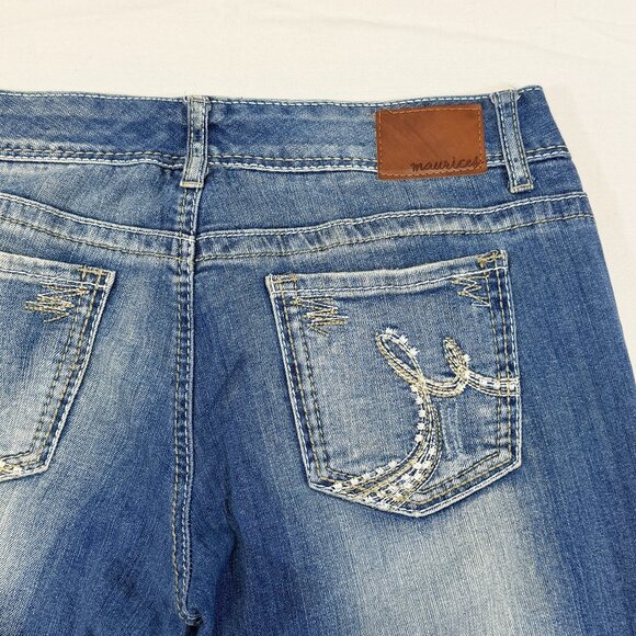 Maurices Low Rise Distressed Faded Flared Denim Jeans Medium Wash 11/12 L Bling - Picture 9 of 11